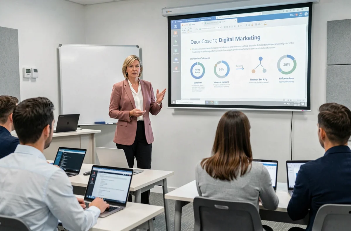 Formatrice animant une session de formation au marketing digital pour des professionnels dans le Pas-de-Calais