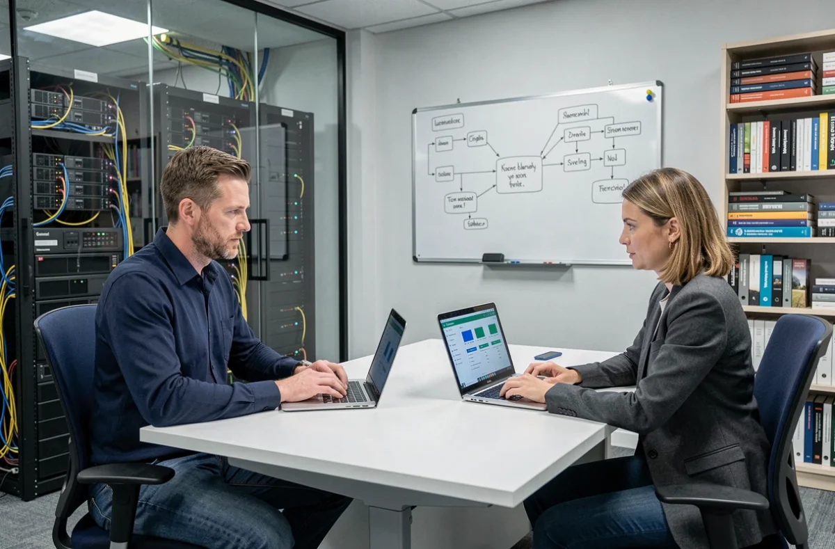 Professionnels du marketing digital travaillant sur des outils d'automatisation dans les bureaux d'Atecna dans le Pas-de-Calais