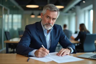Cadre en costume marine consultant son contrat de travail pour calculer son ancienneté et son indemnité de licenciement