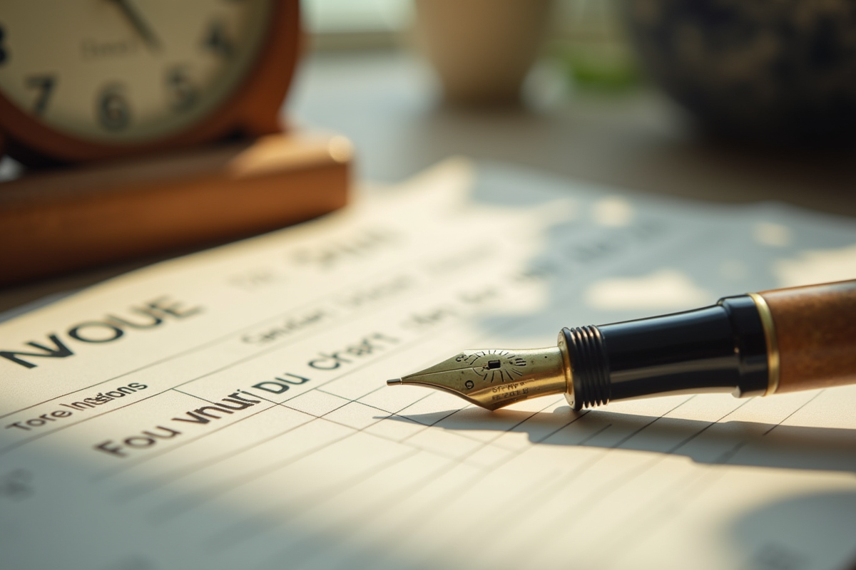 Calendrier ancien et facture impayée avec stylo vintage