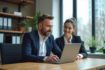Homme d'affaires en r&eacute;union dans un bureau moderne