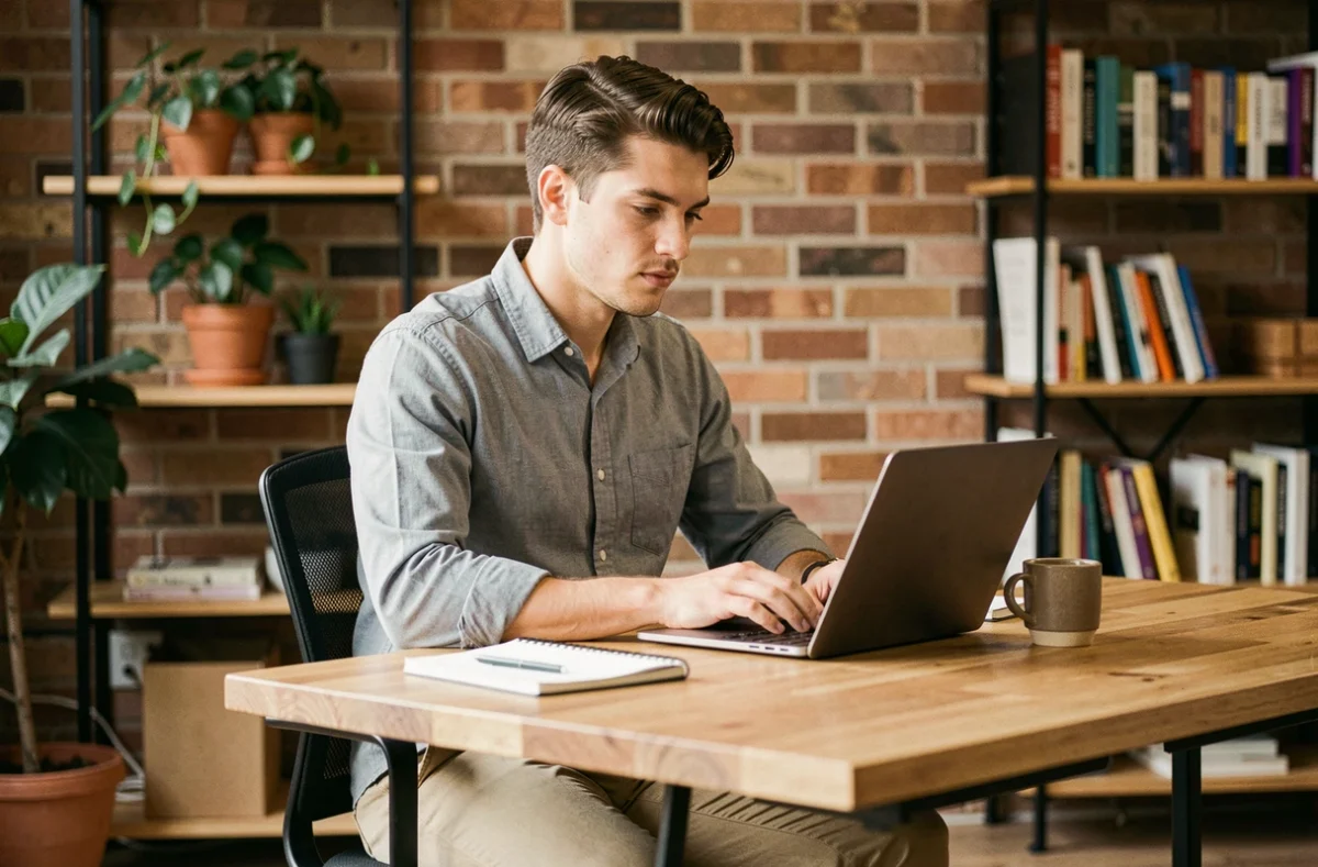 Jeune entrepreneur travaillant dans un bureau loué à la journée dans un espace de travail intimiste