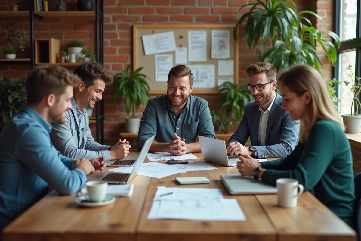 Groupe de trois personnes travaillant ensemble autour d