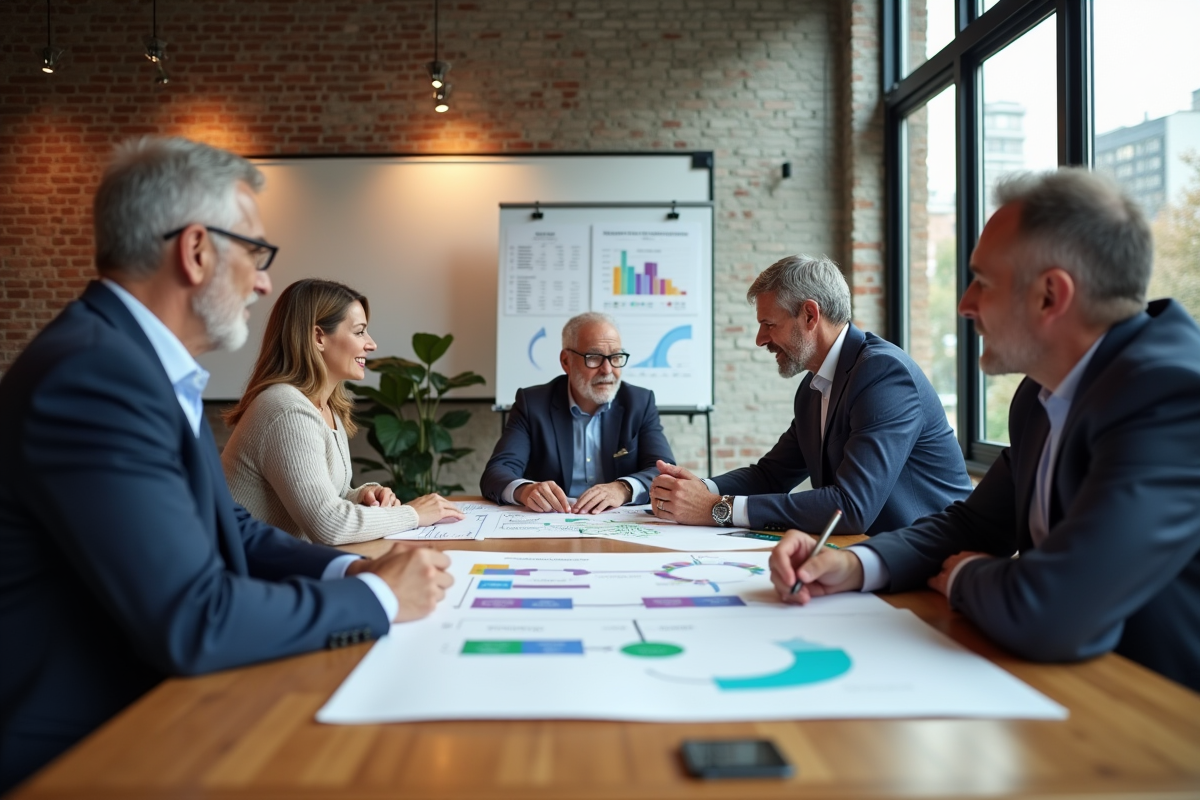 Groupe de collègues discutant autour d