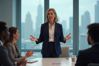 Femme confiante en réunion de direction moderne