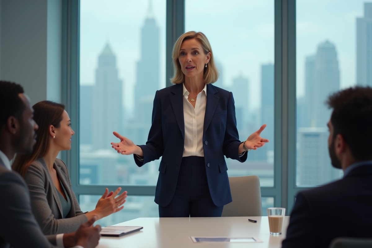 Femme confiante en réunion de direction moderne