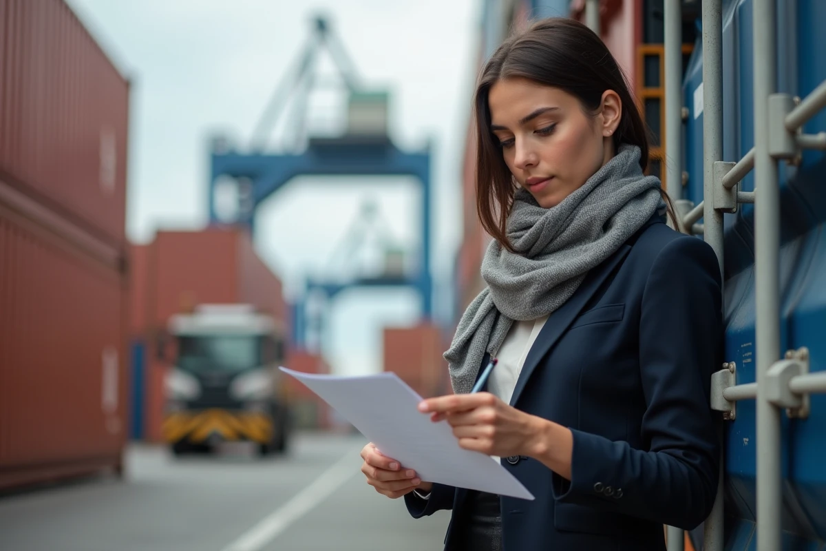 Jeune femme professionnelle examinant des documents à un terminal d