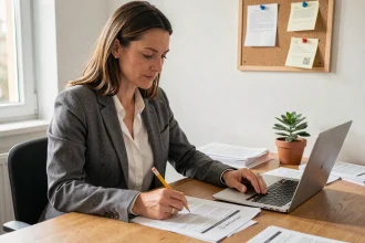 Femme auto-entrepreneur en train d'étudier les démarches administratives pour créer sa micro entreprise et optimiser sa protection sociale