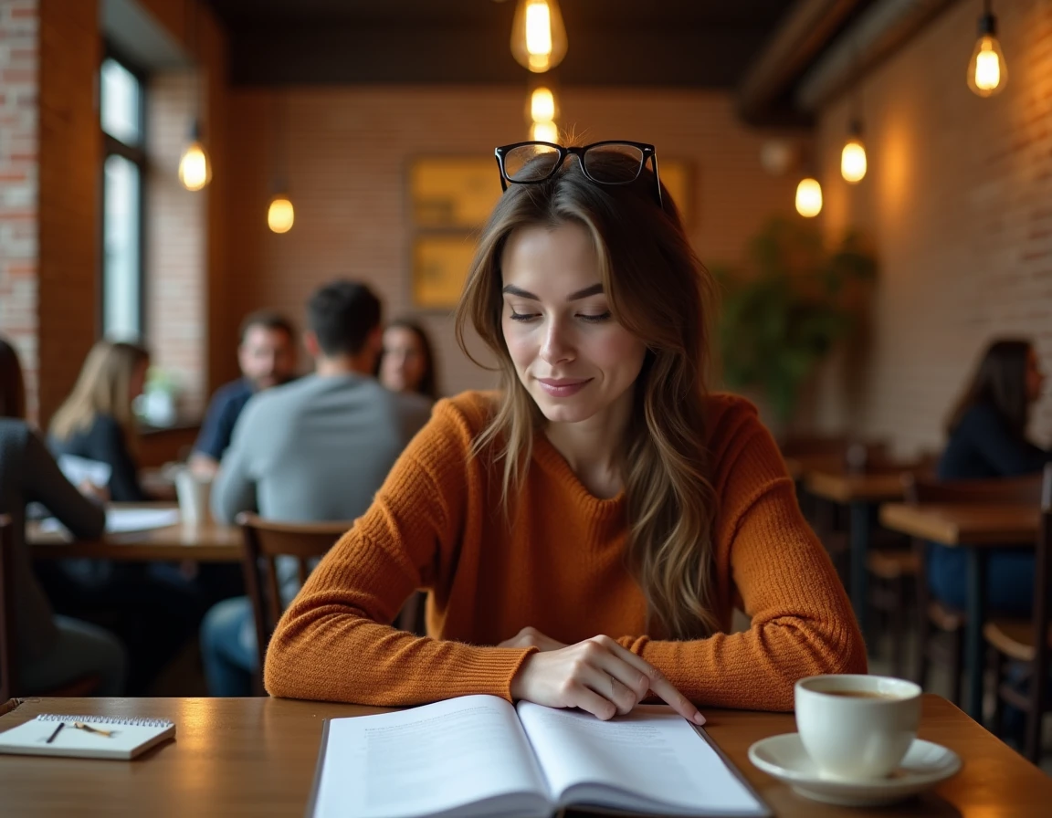 Femme relisant sa lettre de démission dans un café avant d'annoncer sa reconversion professionnelle
