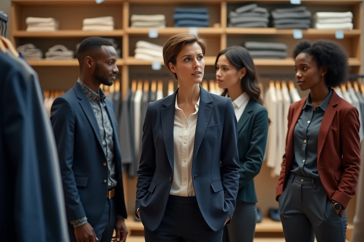 Manager de magasin formant son équipe de vente à la prévention du vol en rayon lors d'une session de formation interne