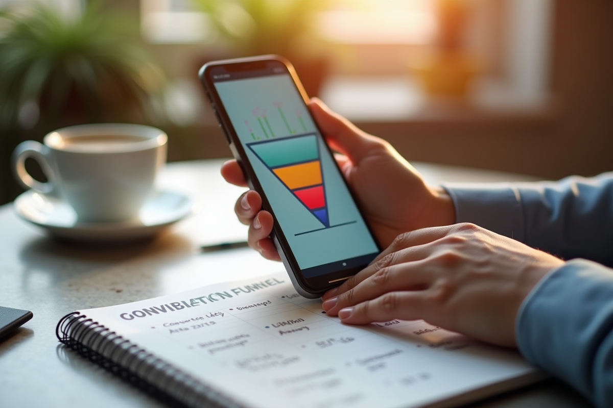 Mains tenant un smartphone avec un entonnoir de conversion