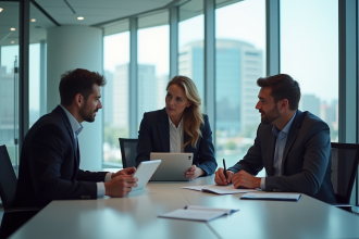 Groupe de professionnels autour d'une table en réunion