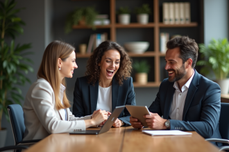 Groupe de professionnels en réunion dans un bureau moderne