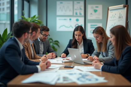 Groupe de professionnels en réunion dans un bureau moderne