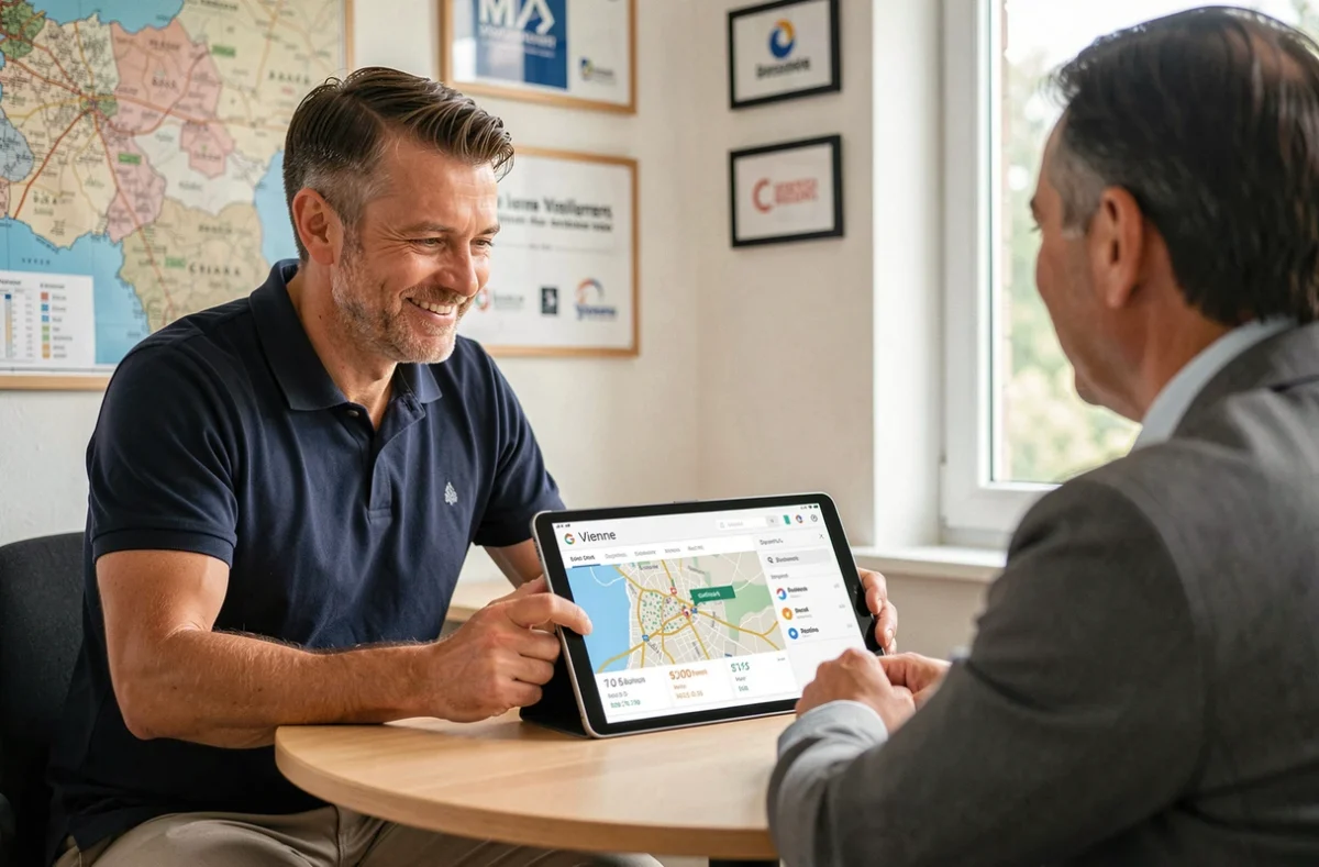 Conseiller d'Imagine Développement accompagnant un entrepreneur local dans sa stratégie d'optimisation digitale dans la Vienne