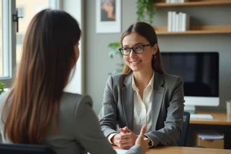 Jeune femme professionnelle en discussion avec un conseiller en carrière
