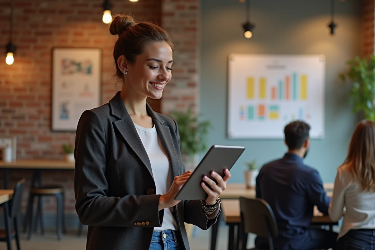 Jeune entrepreneure dans un espace de coworking