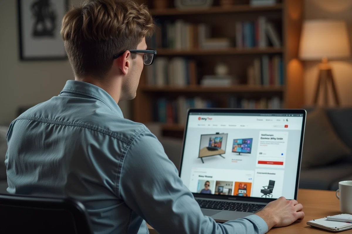 Jeune homme regardant un site de shopping en ligne