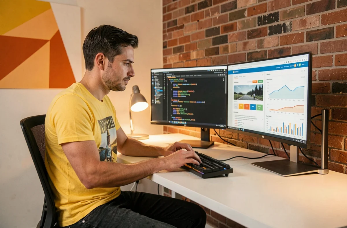 Développeur web travaillant sur un projet de site internet dans les locaux de Lemon Interactive dans le Pas-de-Calais