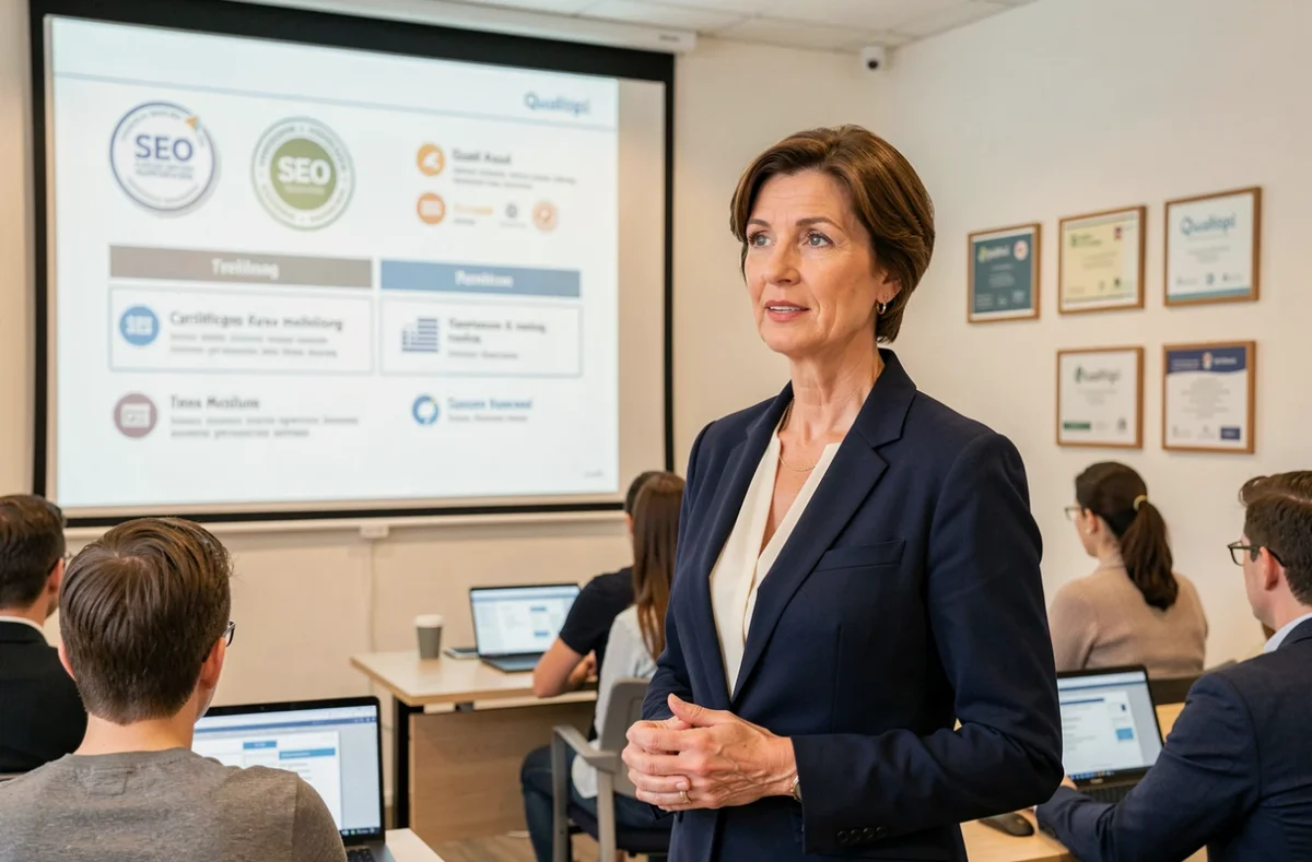 Formatrice SEO certifiée Qualiopi animant une session de formation en référencement naturel pour Maison Graciet
