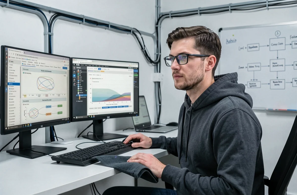 Développeur spécialisé en SEO technique travaillant sur un audit de site web dans les locaux de Ranknetic à Poitiers