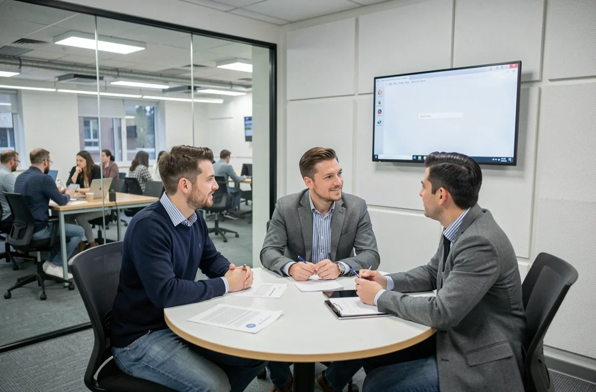 Réunion collaborative dans une salle vitrée d'un espace de coworking à Mont-de-Marsan